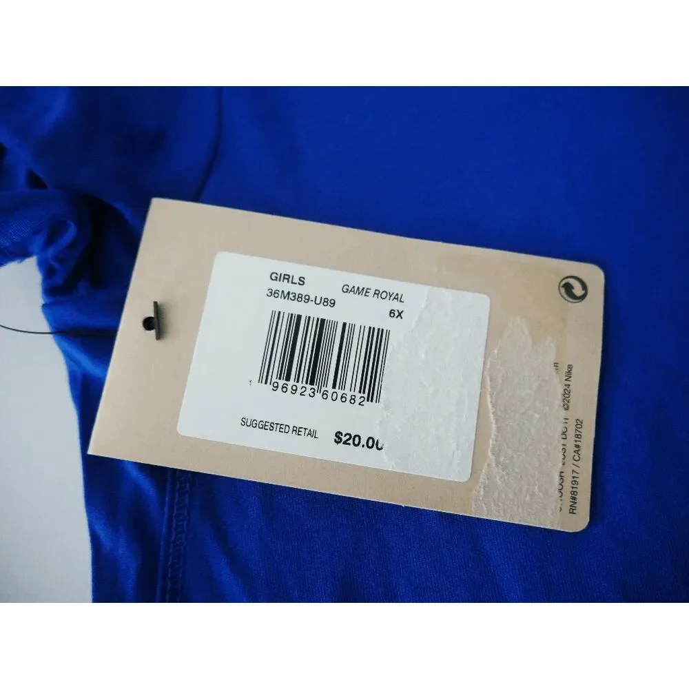 Nike Girls Blue Dri-FIT T-Shirt Size 6-7 kids Athletic Performance Swoosh Tee